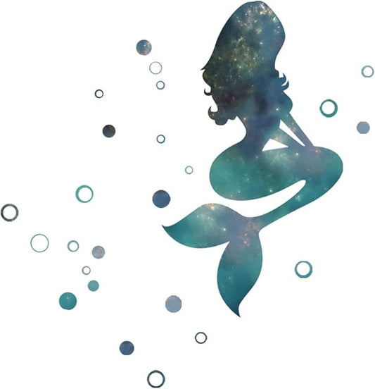 Mermaid Wall Stickers - Enchanting Blue & Green Design, 70cm x 27.5in, with 90 Bubbles