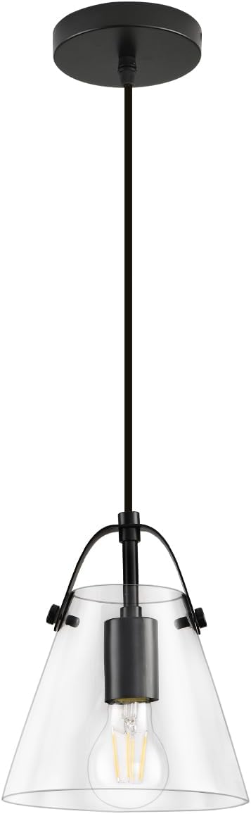 Black Pendant Lights Kitchen Island,Modern Design Clean Clear Farmhouse Glass Pendant Light,Light Fixture Kitchen Pendant Medium Hanging Light Fixture for Sink A60 Bulb Recommened