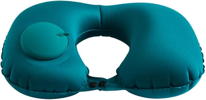 Travel Neck Pillow, Peacock Green, Inflatable U-Shaped, Velvet Exterior, Portable, Lightweight, 18.1 x 10.8 inches