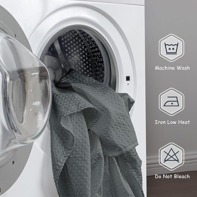 MIYE Pleated Waffle Weave Bed Skirt, Tailored Dust Ruffle 14 Inch Drop Easy Fit, Machine Washable (Dark Grey, King - 14" Drop)