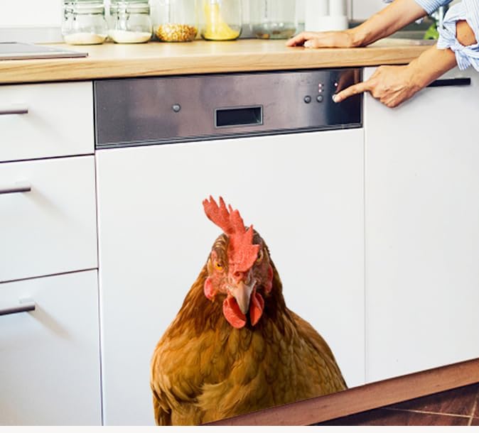 Funny Chicken Wall Decals Vinyl Hen Looking Wall Mural Stickers Peel and Stick Funny Wall Art Decals for Kitchen Bedroom Playroom Game Room Farm Barn Funny Car Sticker