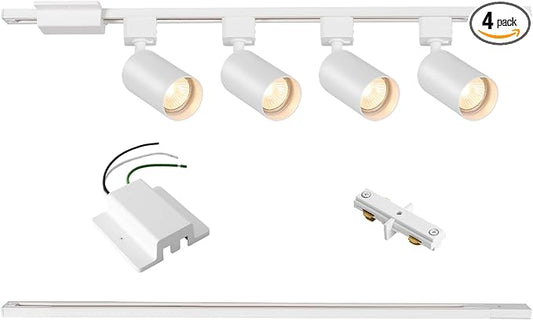 4-Light LED Track Lighting Kit with 3.3FT H Track Lighting Rails & Floating Canopy Connector, GU10 Track Light Kit, Modern Kitchen Track Lighting Fixtures Ceiling Spot Light, White (No Bulbs)