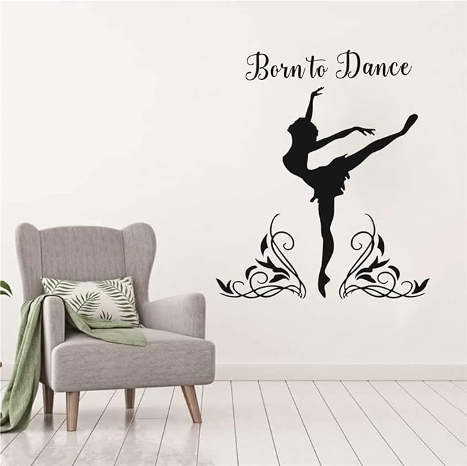 Dance Wall Decor for Girl Room Art Dancer Born to Dance Bedroom Wall Sticker Living Room Wall Decoration Kids Room Wall Decal AFN59 (Black)