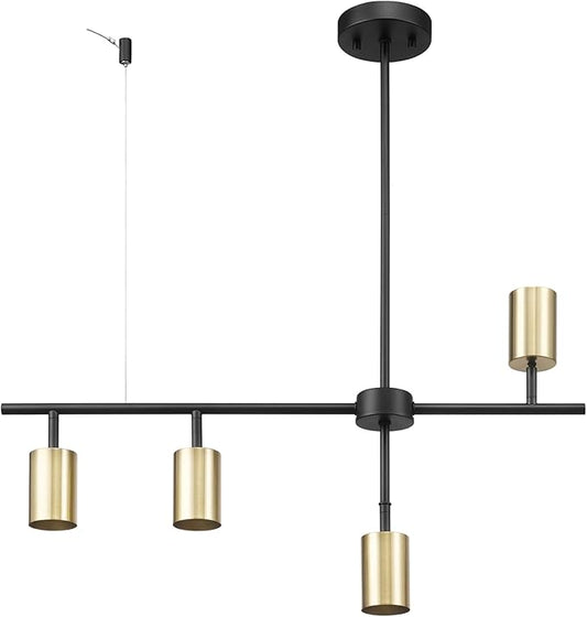 Globe Electric 64000049 4-Light Adjustable Height Geometrical Track Lighting, Matte Black, Matte Brass Accents, Ceiling Light, Pivot Shades, Track Ceiling Light, 4 Bulb Kitchen Light, GU10 Socket