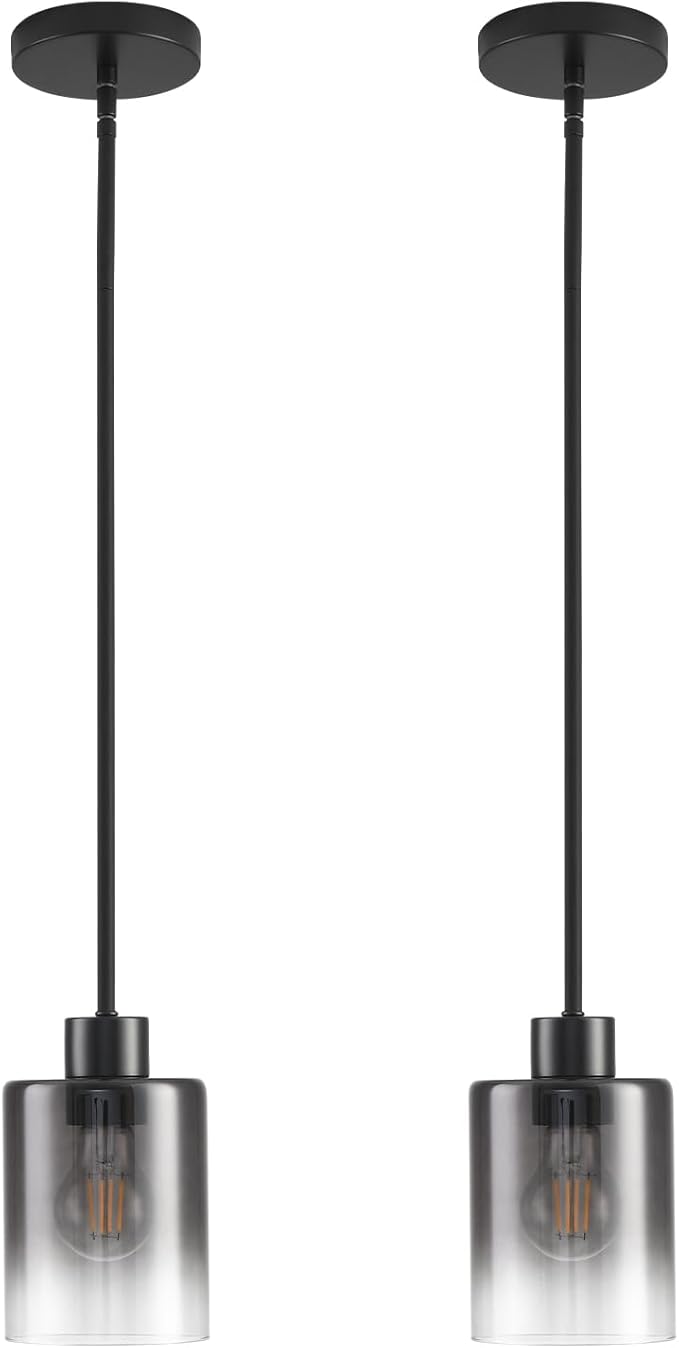 Black Pendant Lights Kitchen Island,Smoked Glass Pendant Light Fixture Multiple Stems Rods 3 Units 12 Inch 3 Units 4 Inch (2 Pack Smoked Glass+Black Downrod)