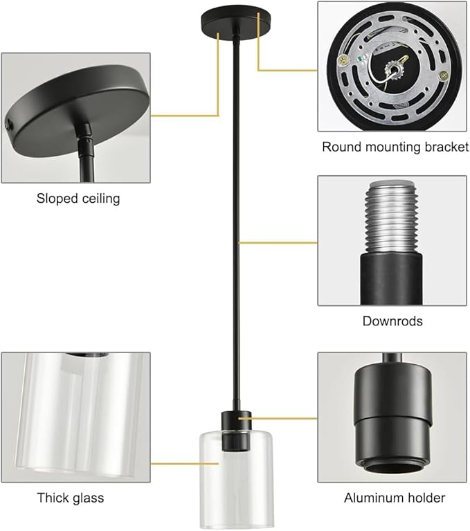 Black Pendant Lights Kitchen Island,Modern Farmhouse Glass Pendant Light,Light Fixture Kitchen Pendant Mini Hanging Light Fixture for Sink (1 Pack Black stem Rod)