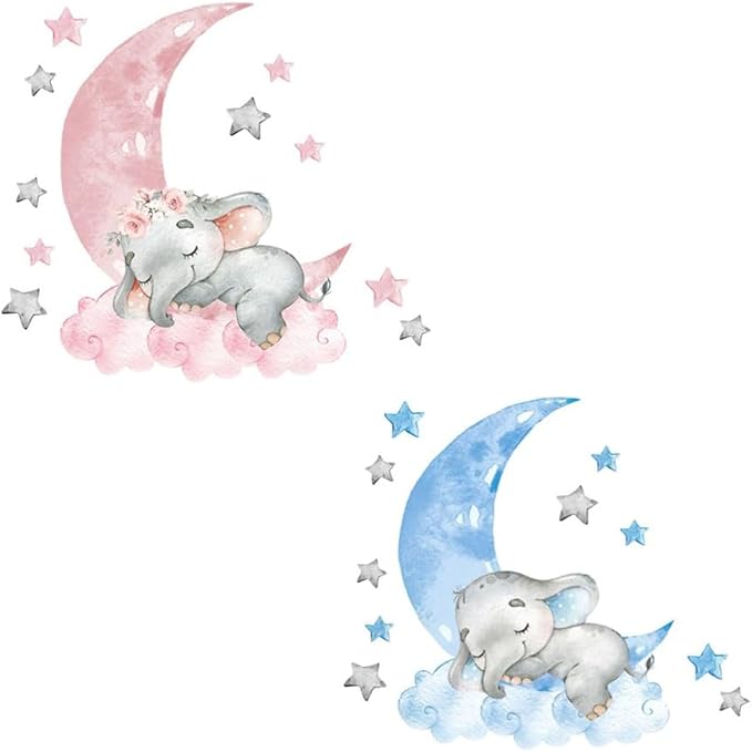 Elephant Wall Stickers,Self-Adhesive Home Decor Animal Sofa Background Elephant Sleeping Moon for Room Wall Decals