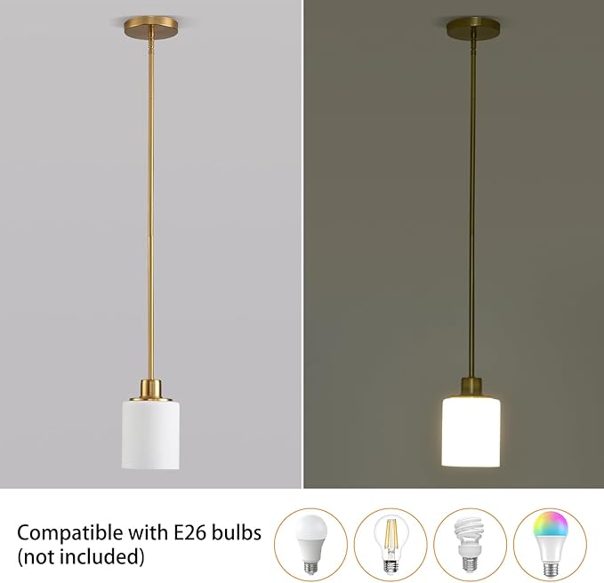 Matte Brass Pendant Lights Kitchen Island - Milk Glass Pendant Light Fixture Multiple Stems Rods 3 Units 12 Inch 3 Units 4 Inch (2 Pack Brass Downrod)