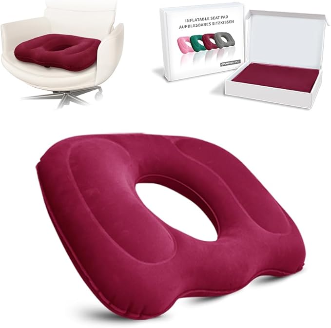 Inflatable Donut Pillow,Hemorrhoid Cushion- Excellent for Tailbone, Prostate, Sciatica, Bed sores, Postpartum Pregnancy, Post-Surgical Pain-Orthopedic Firm seat Cushion for Home, Office or car (red)