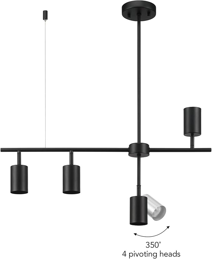 Globe Electric 64000048 4-Light Adjustable Height Geometrical Track Lighting, Matte Black, Ceiling Light, Track Light Heads, Pivot Shades, Track Lighting Kit, 4 Bulb Kitchen Light, GU10 Socket
