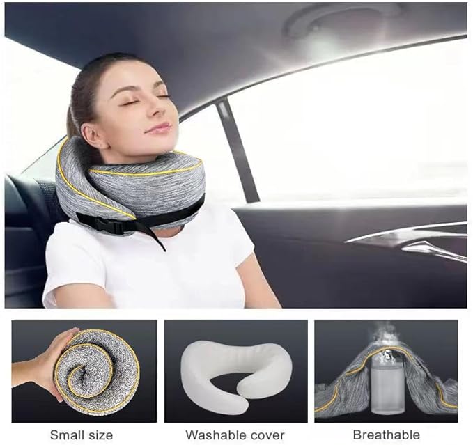 Neck Pillow for Travel | Memory Foam Travel Neck Pillows for Airplanes | Full Chin and Neck Support Pillow | Soft, Ergonomic Neck Support Best Travel Pillow with Adjustable Strap