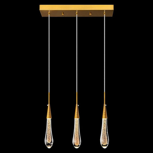 LMQNINE 3 Light Gold Pendant Light Ceiling Dimmable LED Modern Kitchen Light Fixtures Mini Teardrop Crystal Pendant Light for Kitchen Island Bedroom Hallway Entryway