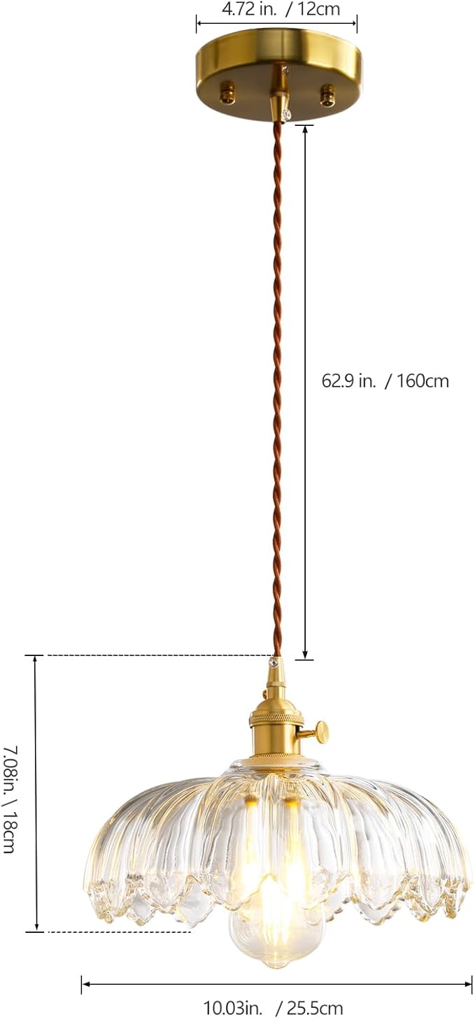 Glass Pendant Lights Kitchen Island, Vintage Pendant Light Fixtures Small Pendant Light Dining Room, Sloped Hanging Lamps for Living Room, Schoolhouse, Entryway, Foyer, E26