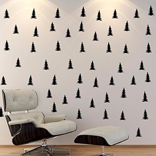 Melissalove 96pcs Pine Tree Patterned Wall Decal,Black Tree School Office Nursery Living Room Kid's Bed Room Kitchen Dining Decor D500 (Black)