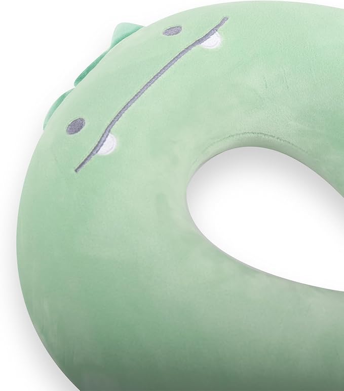Kids Neck Pillow for Travel with Sleep Eye Mask, Cute Travel Neck Pillow, Memory Foam Flight Sleeping Headrest Pillow for Boys & Girls, Airplane, Train, Car, Home Use - Green Dinosaur