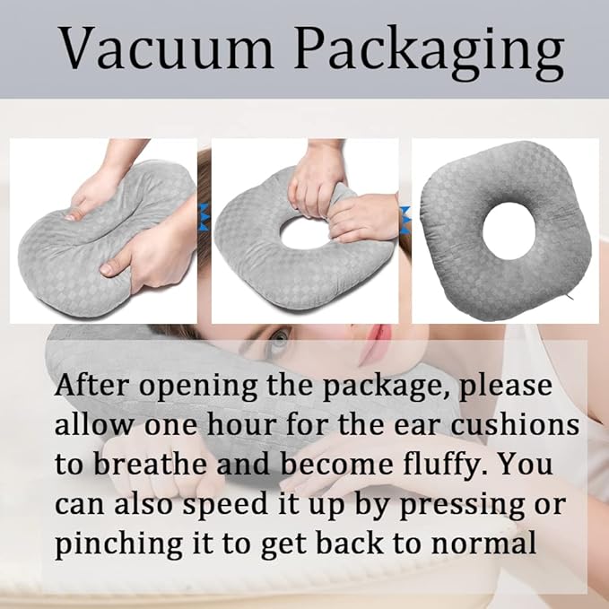 Ear Piercing Pillow for Side Sleepers with an Ear Hole for CNH and Ear Pain Ear Inflammation Pressure Sores, Cotton O-Shaped Side Sleeping Pillow, Ear Guard Pillow