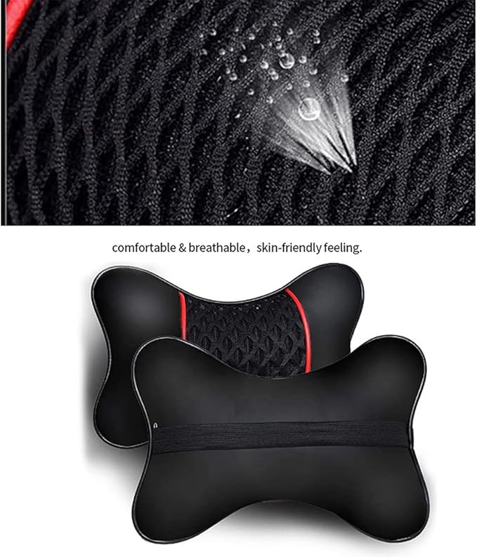 Car Headrest Cushions, 2 Pcs PU Leather Car Headrest Pillow Neck Rest Cushion Pillow Wearable Soft Car Neck Support Car Seat Neck Pillow