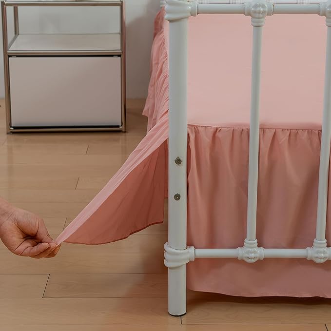 Bed Skirt King Size Ruffled Bed Skirt with Split Corners,16 Inch Drop Dust Ruffle Bed Skirt with Platform, 16 Inch, Blush, King Size