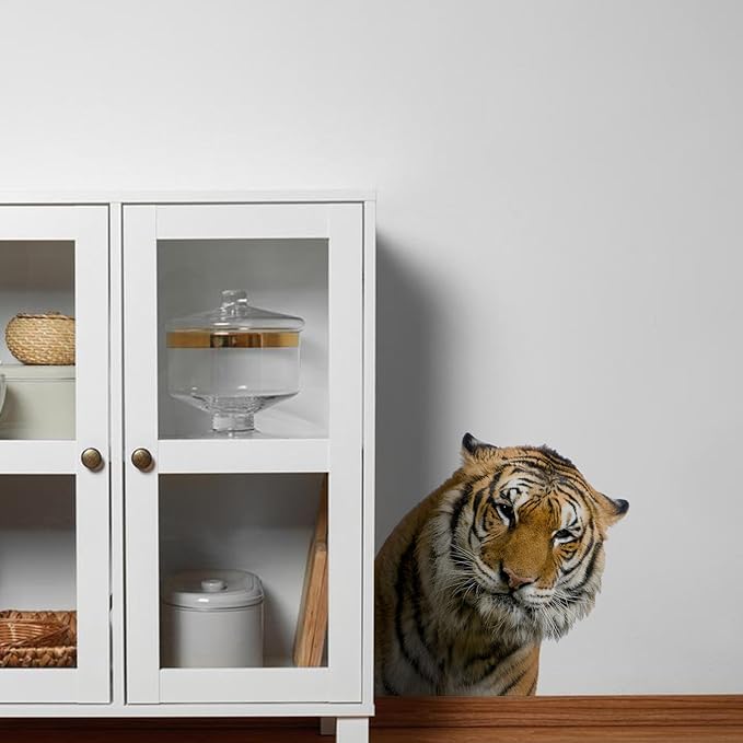 Cute Tiger Wall Art Sticker Peel & Stick Realistic Tiger Head Wall Decals, Removable Vinyl Tiger Sticker Gift for Friends Kids Bedroom Bathroom Shop Window Wall Art Decor