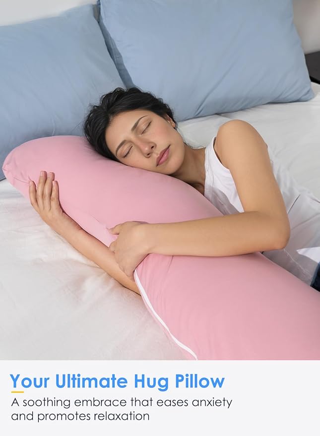 QUEEN ROSE Cooling Body Pillow, Full Body Support Pillow for Side Sleepers, Soft S Shaped Hug Pillow for Adults, with Removable Pillowcase, Pink