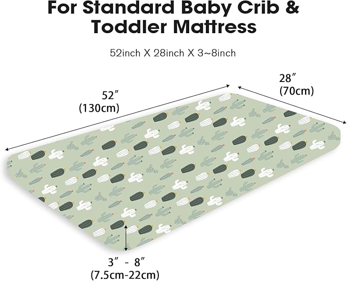 Muslin Crib Sheets, 2pk Neutral Fitted Baby Toddler Bed Sheets for Standard Crib Mattress & Toddler Bed Mattress, 28 x 52 inches, Blossom Cactus
