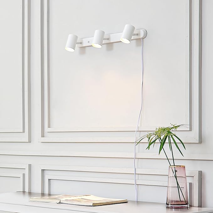 Globe Electric 60024 22" 3-Light Plug-in Track Lighting, Matte White, 15 Foot Cord, in-Line On/Off Rocker Switch, Kitchen, Bathroom, Home Essentials, Ceiling Light, Dorm, Dining Room, Hallway