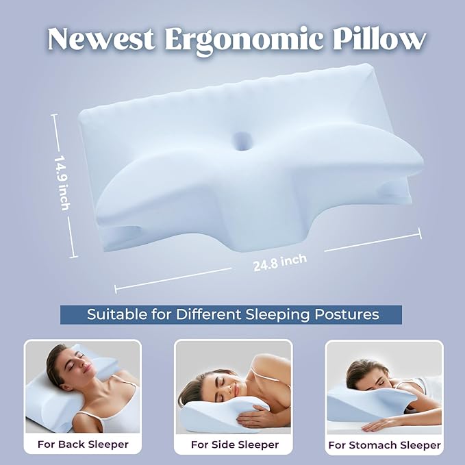 Cervical Pillow for Neck Pain Relief, Cooling Contour Memory Foam Pillows Support Odorless Ergonomic Neck Pillow Adjustable Orthopedic Bed Pillow for Side Back Stomach Sleeper with Pillowcase