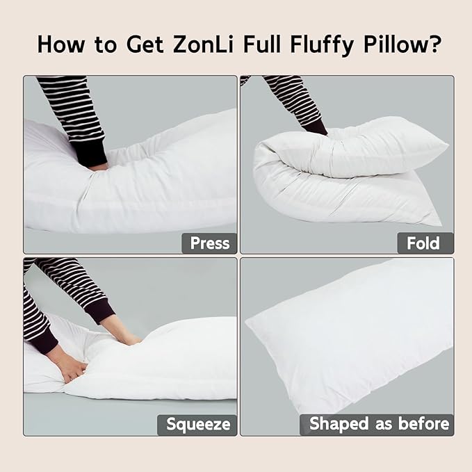 ZonLi Fluffy Body Pillow, Full Body Pillows for Adults, Long Pillow for Sleeping with Removable Cover and Adjustable Filling for Side Sleeper & Pregnancy,Large and Firm Pillow, Machine Washable(Pink)