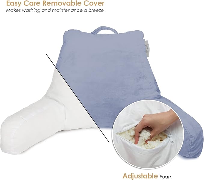 Nestl Reading Pillow for Kids, Small Bed Pillow, Back Pillow for Sitting in Bed, Memory Foam Chair Pillow, Reading & Bed Rest Pillows, Ice Blue Back Pillow for Bed, Arm Pillow with Pockets