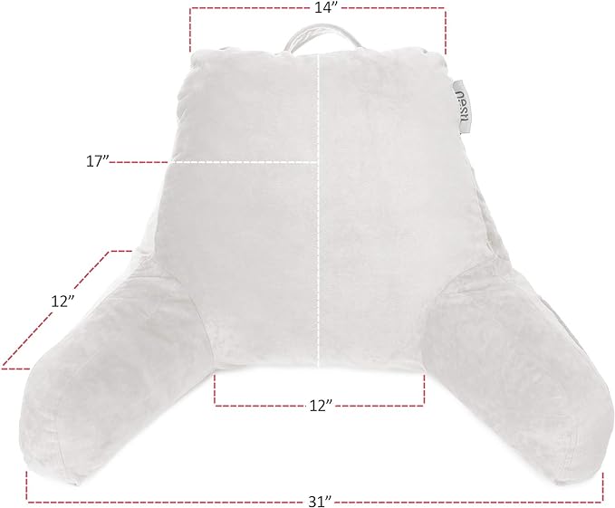 Nestl Reading Pillow Standard Bed Pillow, Back Pillow for Sitting in Bed Shredded Memory Foam Chair Pillow, Reading & Bed Rest Pillows White Back Pillow for Bed, Bed Chair Arm Pillow with Pockets