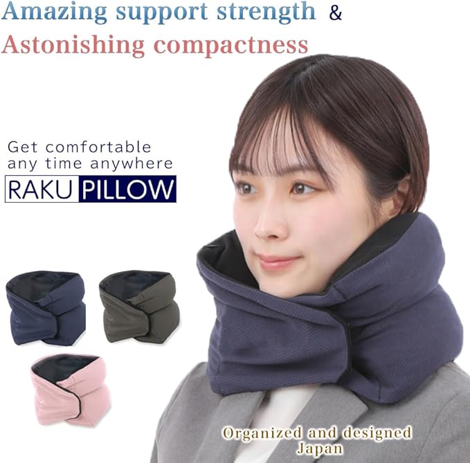 Riverland Travel Pillow Neck Pillow Strong Support Easy to Carry Compact Designed in Japan Useful in Office naps Airplane car Train for Sleeping (Navy)