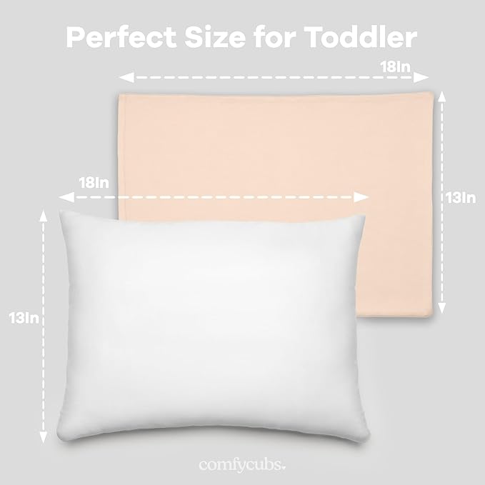 Comfy Cubs Toddler Pillow with Soft Cotton Pillowcase, 13"x18", Cream - Kids Pillow for Sleeping & Travel - Adorable & Comfortable Small Pillow - Kids Travel Pillow with Breathable Microfiber Fill