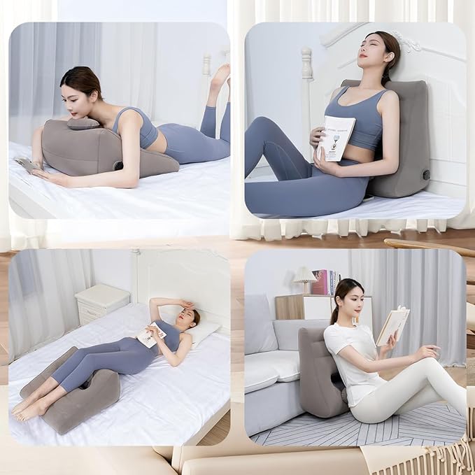 Inflatable Face Down Pillow, Prone Pillow Compressible Reading Pillow with Inflatable Bag, Bed Wedge Pillow for Reading, Sleeping, Exercise, Chin and Neck Support