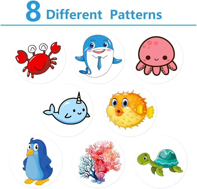 4 Roll/500 PCS Animal Stickers Ocean Animal Stickers School Supplies Incentives Roll Sticker Animal Party Favor Stickers