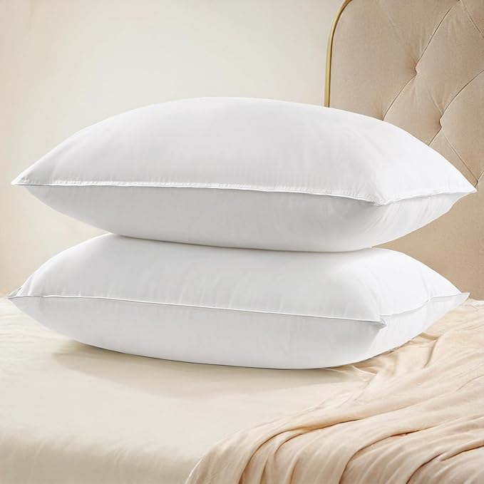 UNIKOME Hotel Collection Luxury Bed Pillows - 100% Cotton King Size Set of 2 Down Alternative Pillow Bedding Ultra Soft & Fluffy Pillow for Back, Stomach or Side Sleepers