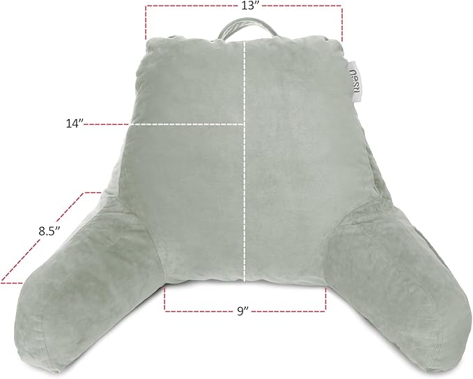 Nestl Reading Pillow for Kids, Small Bed Pillow, Back Pillow for Sitting in Bed, Memory Foam Chair Pillow, Reading & Bed Rest Pillows, Sage Green Back Pillow for Bed, Arm Pillow with Pockets