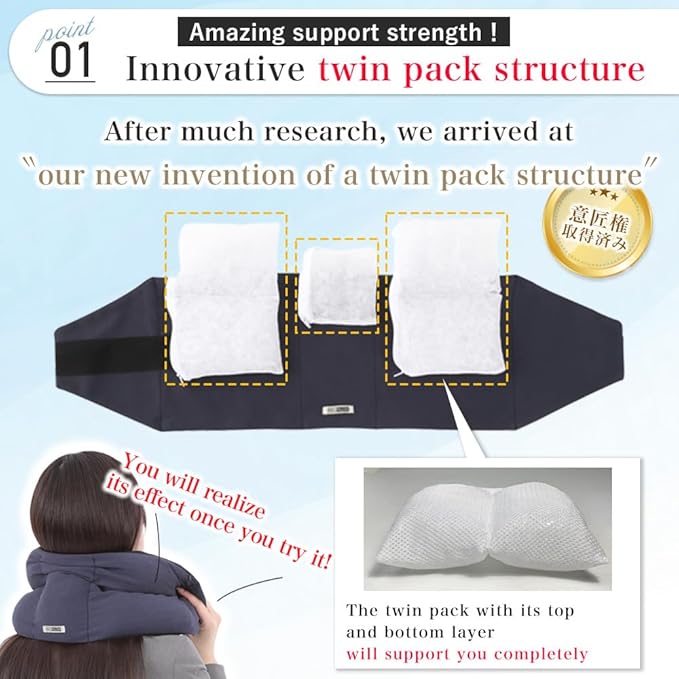 Riverland Travel Pillow Neck Pillow Strong Support Easy to Carry Compact Designed in Japan Useful in Office naps Airplane car Train for Sleeping (Navy)