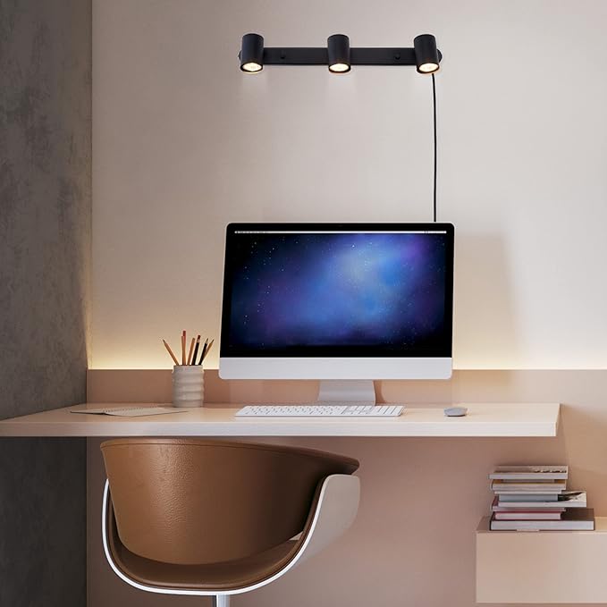 Globe Electric 59467 3-Light Plug-in Track Lighting, Matte Black, Bulb Not Included