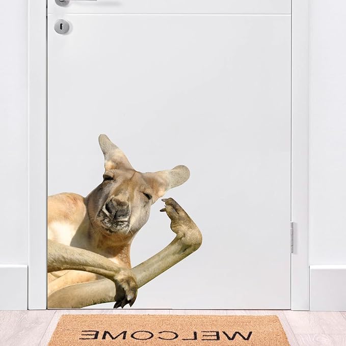 Vinyl Safari Animal Kangaroo Wall Decals Peel and Stick Funny Kangaroo Sticker Farmhouse Wall Decor Funny Weird Fun Gift for Friends Kids Room Sofa Wall Decor Cabinets Closet Sticker Truck Car Decor