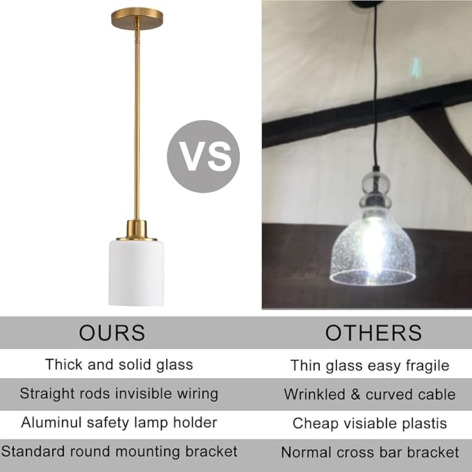 Matte Brass Pendant Lights Kitchen Island - Milk Glass Pendant Light Fixture Multiple Stems Rods 3 Units 12 Inch 3 Units 4 Inch (2 Pack Brass Downrod)