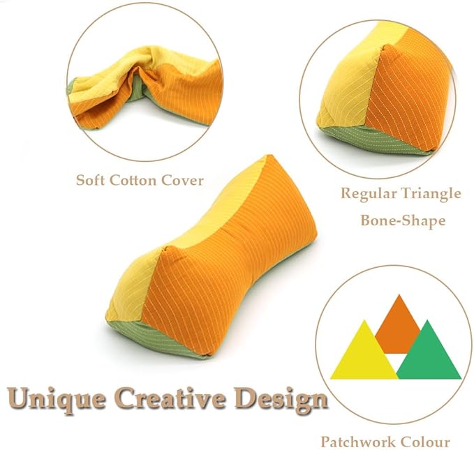Buckwheat Pillow for Sleeping, Adjustable Firm Support Neck Roll Pillow, Cervical Pillow for Back Sleepers, Cylinder Buckwheat Hull Pillow, Patchwork Orange Yellow Green Pillowcase,16x5