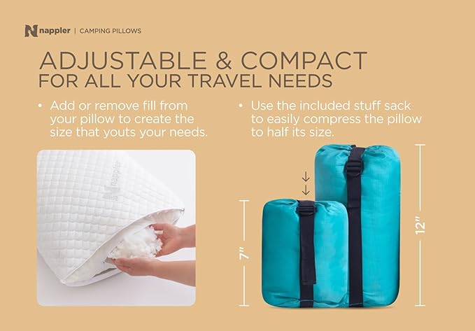 Small Shredded Memory Foam Pillow for Travel and Camping - Compressible Medium Firm Bed Pillow, Contoured Support, Breathable Cover, Machine Washable, Ideal Backpacking, Airplane and Car