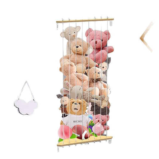 Stuffed Animal Storage Wood Corner Plush Toys Holder, Length Adjustable Hanging Stuffed Animal Toy Organizer Shelf for Nursery Kid Room Play Room Bedroom