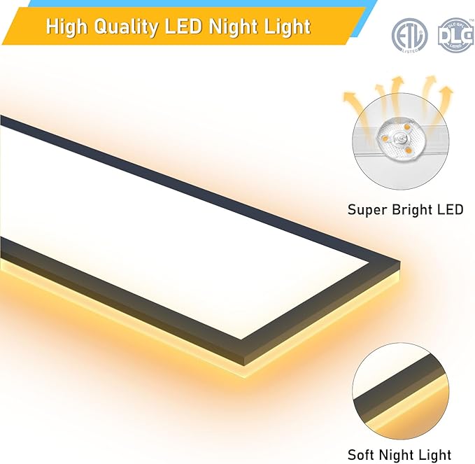 AIKVSXER 4Pack-1x4-Black LED Flat Panel Light Surface Mount 3000K/4000K/5000K with Night Light, 50W 5500Lm 120V 2x2 LED Light Fixtures for Yard/Bedroom/Office