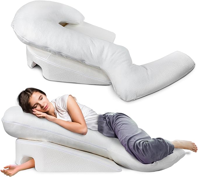 SAHEYER Side Sleeper Pillows with Arm Hole, Shoulder Relief Wedge and Body Pillow System for Adults, Shredded Memory Foam Long Pillow for Shoulder Pain, Acid Reflux and GERD, Size Large (5'10 Within)