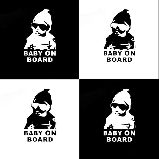 4PCS【Baby on Board】2White Stickers for Car & 【Baby on Board】2Black Decals for Cars, Baby Safety Car Signs, Funny Baby Car Stickers