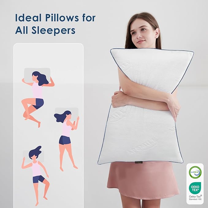 APSMILE Shredded Memory Foam Pillows Queen Size, Adjustable Luxury Cooling Pillows for Neck Pain, Hotel Firm Bed Pillows for Sleeping, Essentials for Side/Back Sleeper (White,18"x28")