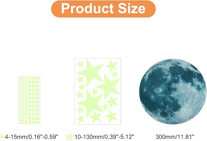 uxcell 1 Set Glow in The Dark Ceiling Star Stickers, Moon and Stars Wall Decals, Glowing Star Decal Decoration for Bedroom, Blue Moon