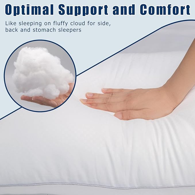 Bed Pillows for Sleeping 2 Pack, Queen Size Pillows Set of 2,Down Alternative Filling, Pillow for Back, Stomach or Side Sleepers Grey