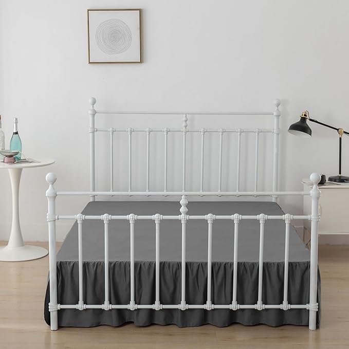 Bed Skirt Queen Size Ruffled Bed Skirt with Split Corners, 14 Inch Drop Dust Ruffle Bed Skirt with Platform, Dark Grey, 14''Queen